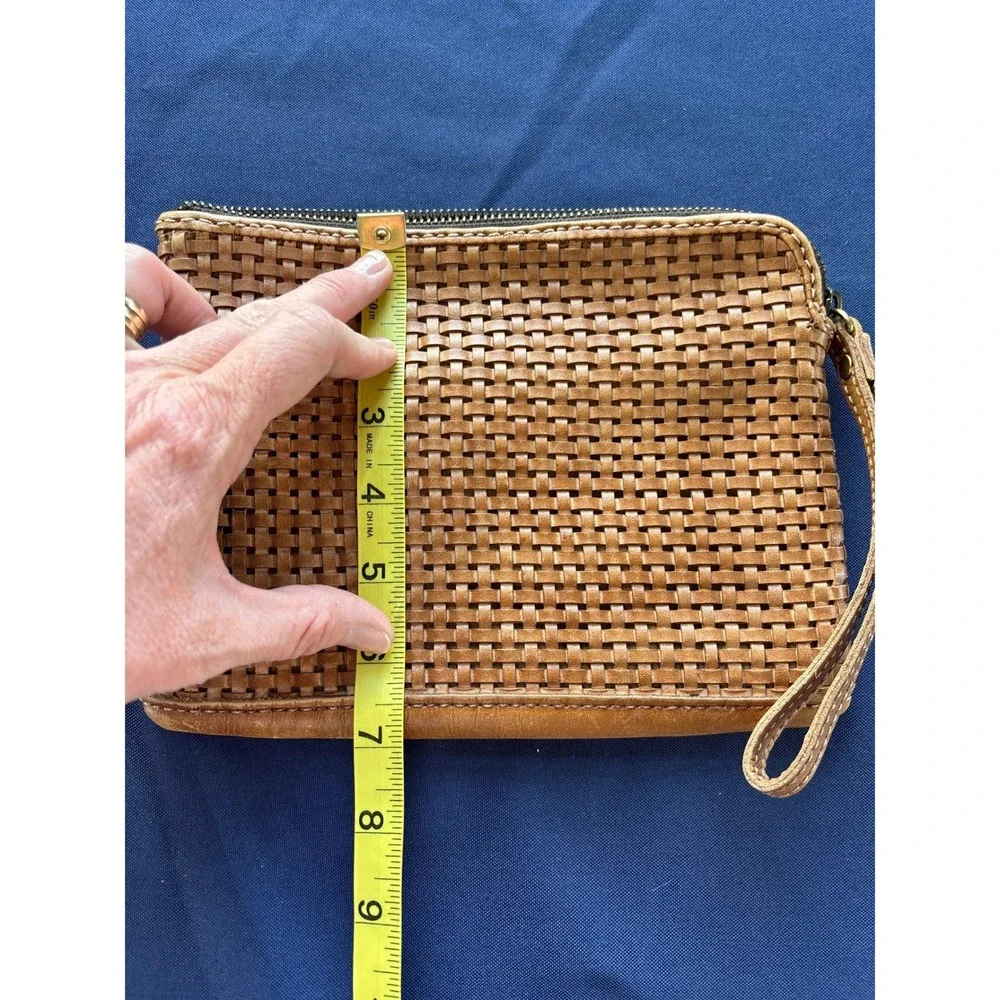 Patricia Nash Tan Woven Leather Wristlet Pouch Clutch Bag Wallet Boho